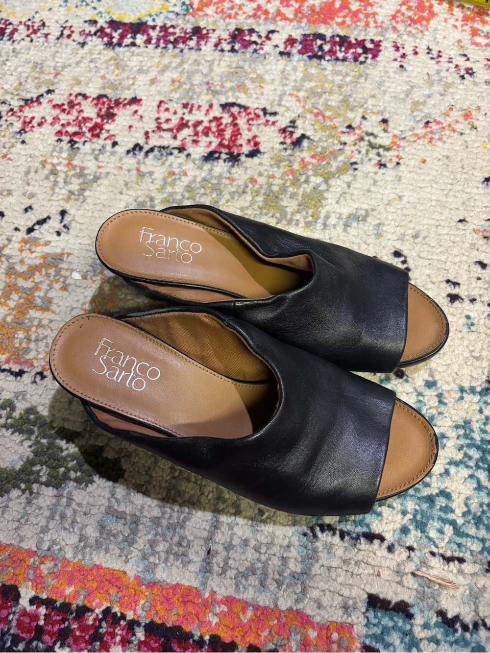 Franco Sarto Black Leather Slip-On Mule Sandals